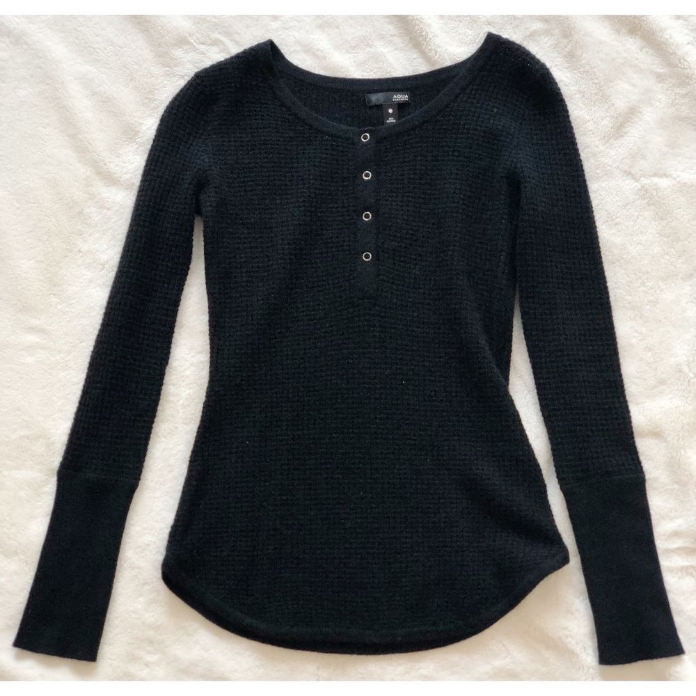 NWT Aqua Black Cashmere Henley Waffle Sweater - XS
